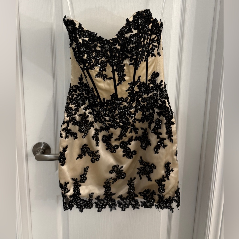 Elegant Black and Cream Lace Dress
